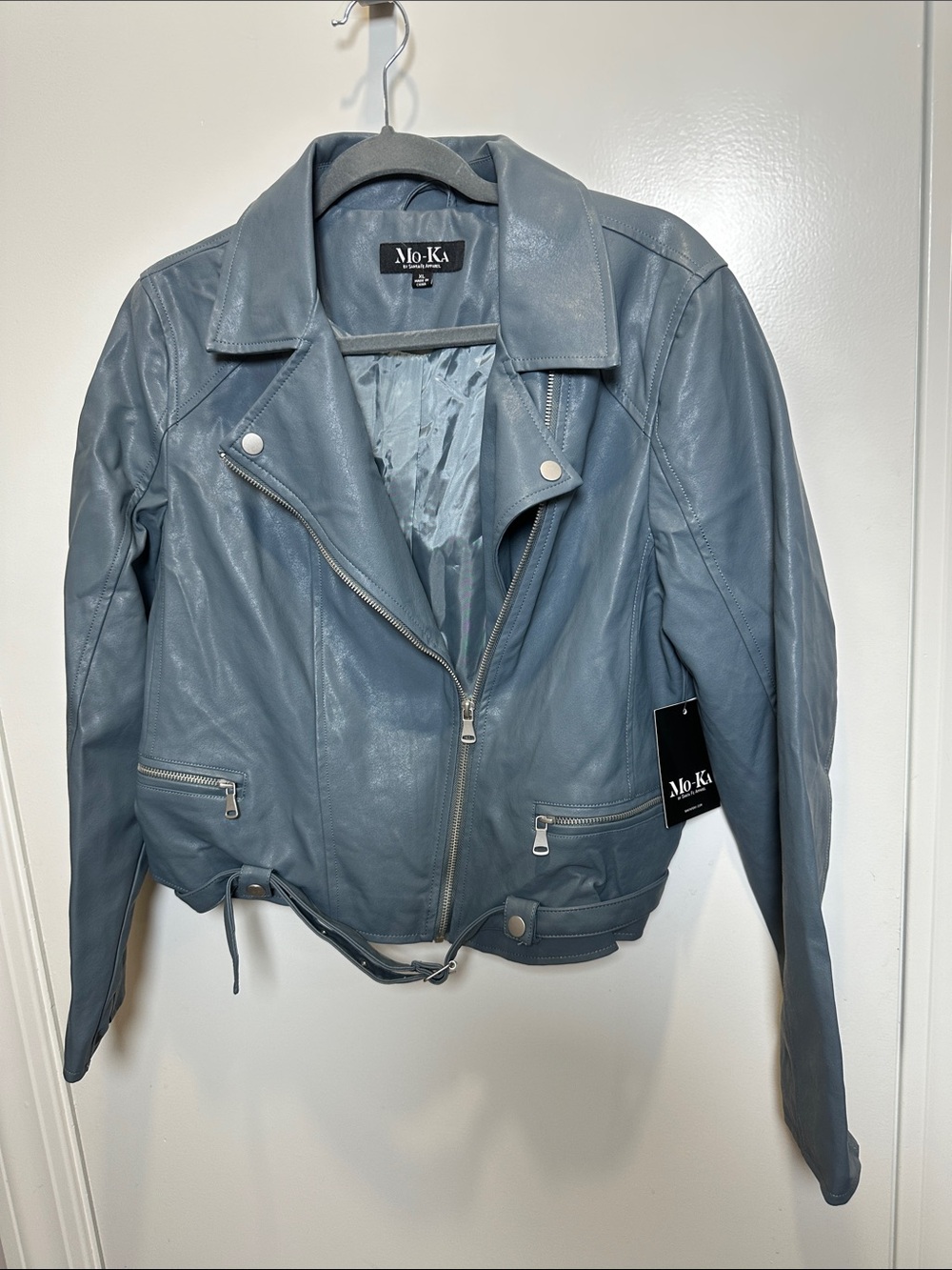 Mo-Ka Women's Slate Blue Leather Moto Jacket (18)